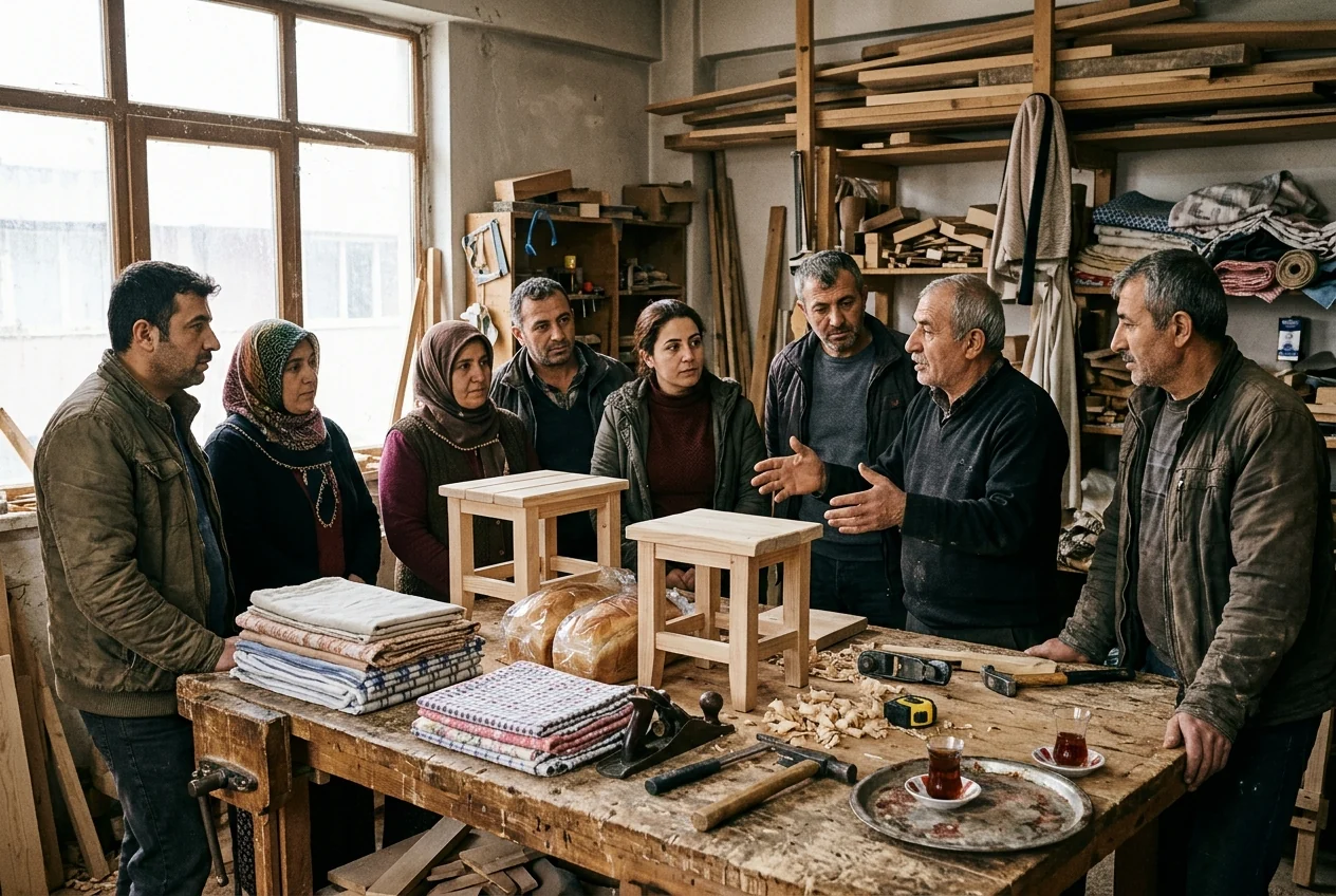 Üretimdeki nihai mal ve hizmetleri temsil eden ürünlerin fotoğrafı.