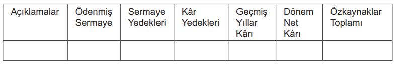 Öz Kaynak Değişim Tablosu: ders tablosu, örnek 1.