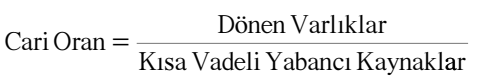 Cari oran: dönen varlıkların kısa vadeli yabancı kaynaklara oranı.