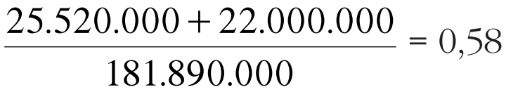 Borç oranının 0,58 olarak hesaplandığı örnek.