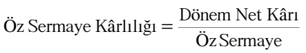 Öz sermaye kârlılığı hesaplama formülü.