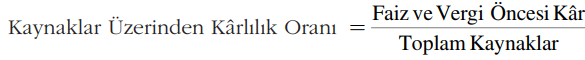 Kaynakların kârlılık oranı hesaplama formülü.