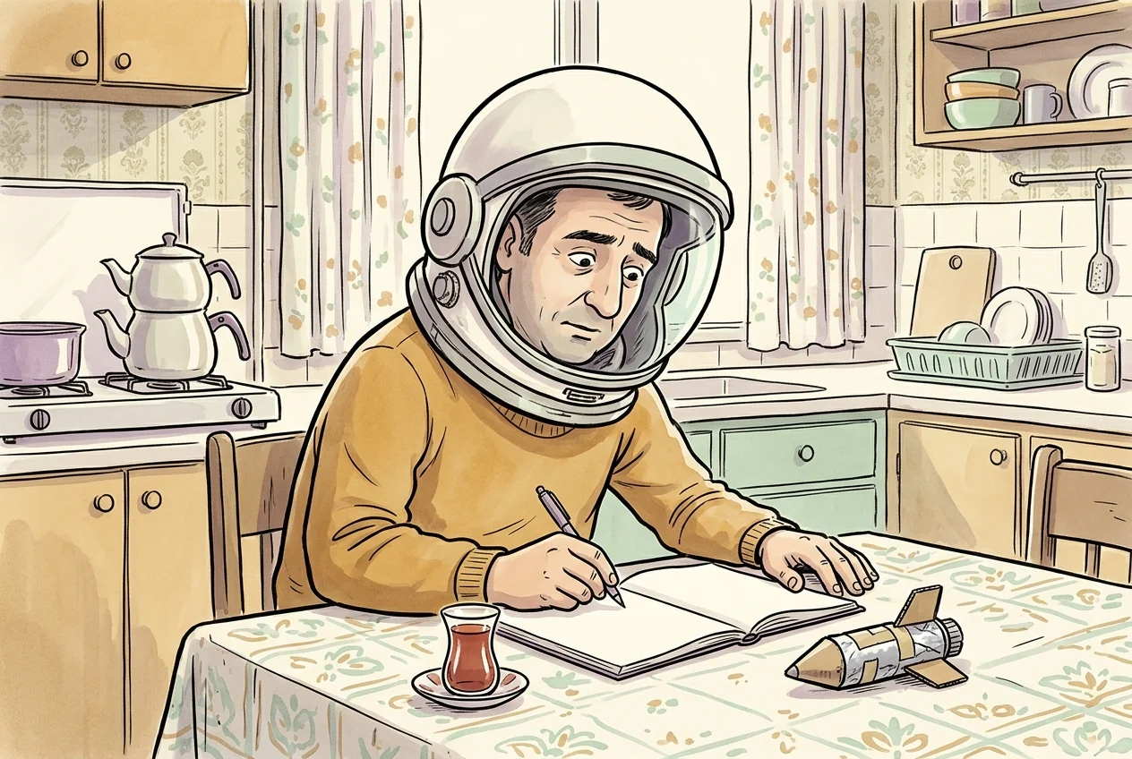 Ekonomi haberlerini anlamak için astronot olmaya gerek olmadığını anlatan karikatür.