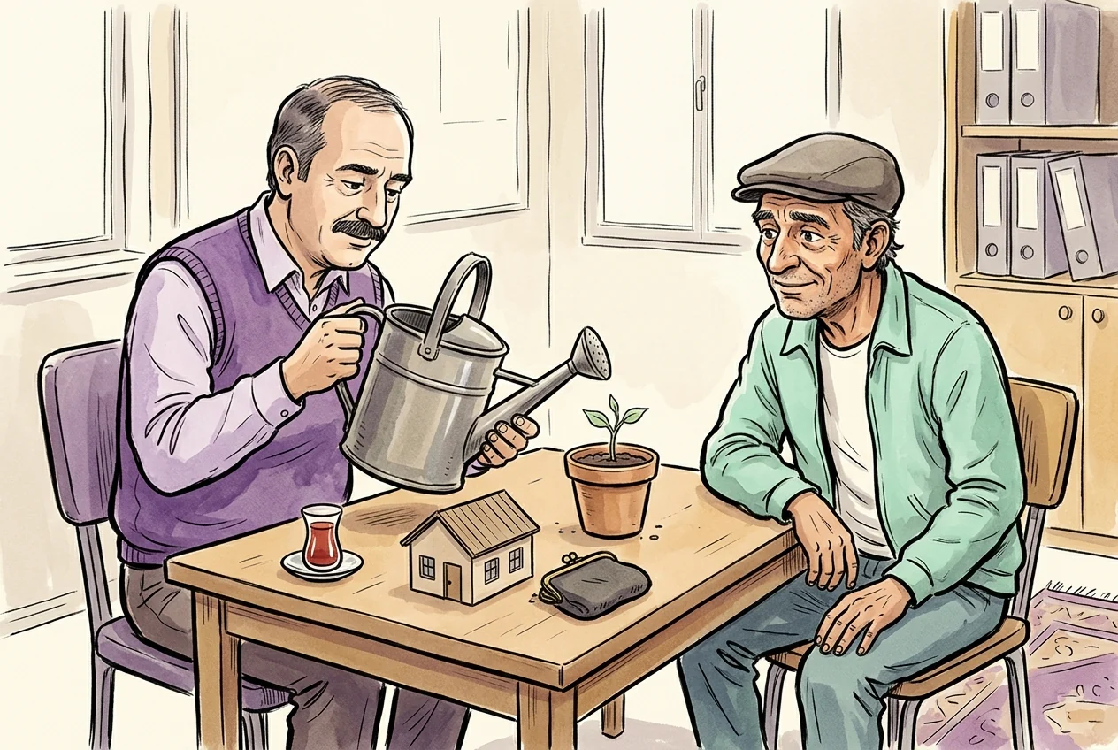 Kredi koşullarının yatırım ve harcamalar üzerindeki etkisini anlatan karikatür.