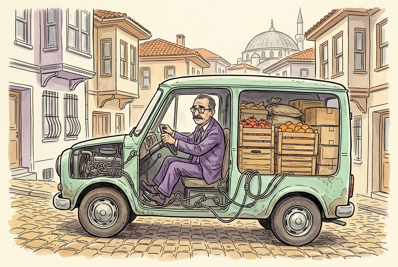 Para politikasının fren ve gaz etkisini, gecikmeli tepkiyle birlikte anlatan karikatür.