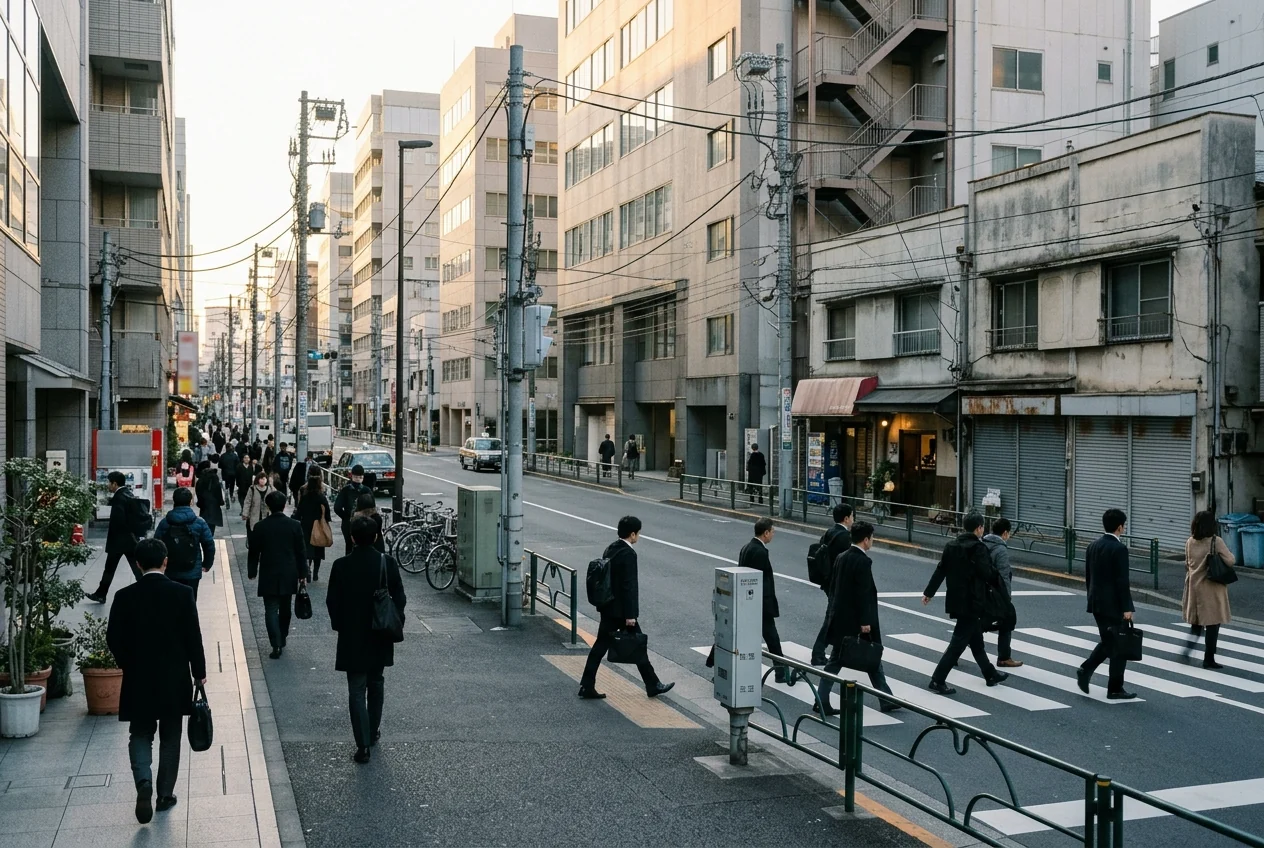 Japonya ekonomisini temsilen Tokyo iş bölgesinde sabah yaşamı.
