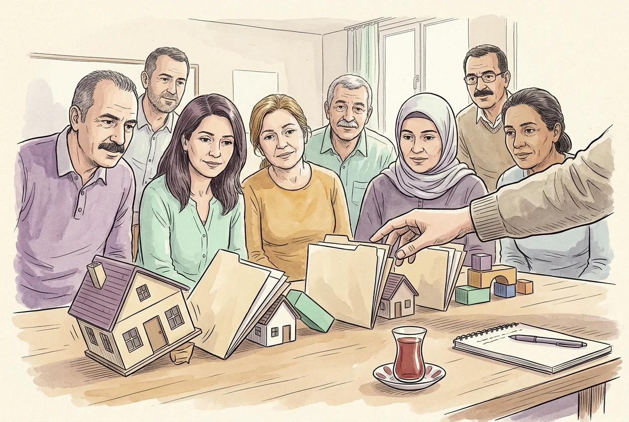 Konut kredilerindeki sorunların finans sistemine yayılmasını domino benzetmesiyle anlatan illüstrasyon.