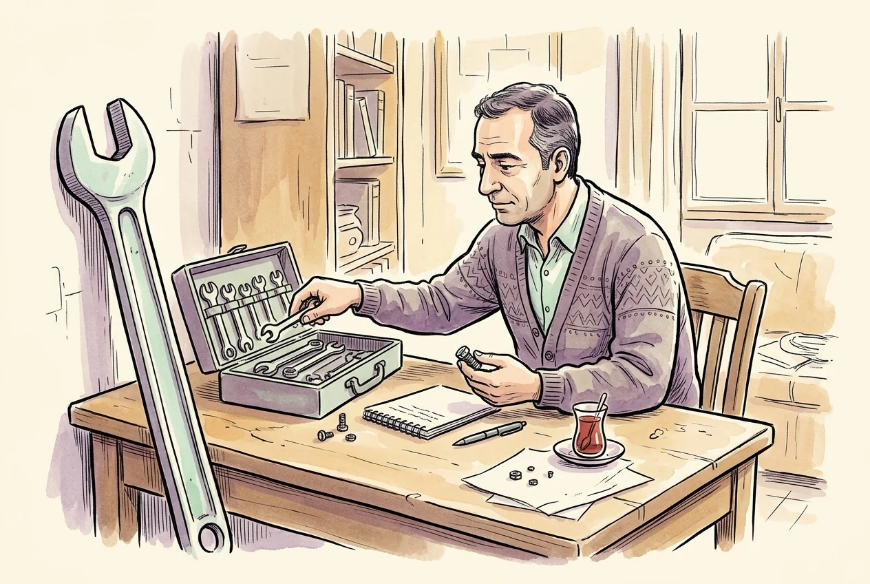 Pozisyon boyutunu doğru alet boyunu seçmeye benzeten yatırımcı karikatürü.