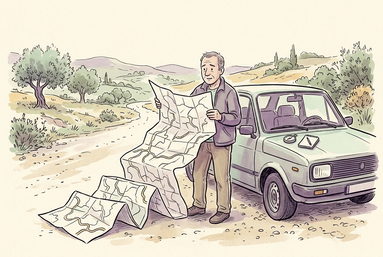 İşlem planını yolculuk haritasına benzeten karikatür.