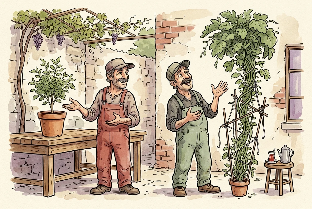 Farklı kâr beklentilerini karşılaştıran kırmızı ve yeşil tulumlu iki özgün kardeş.