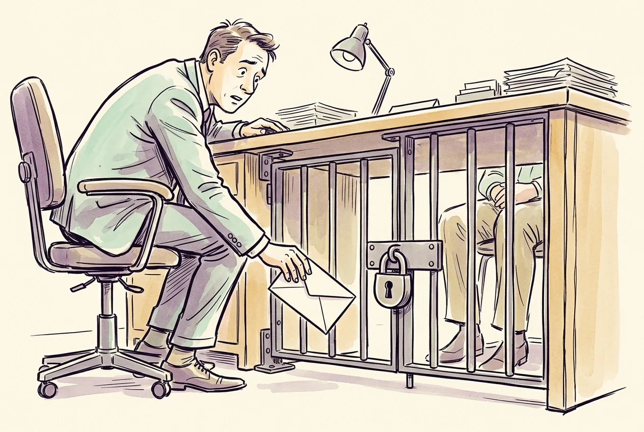 İçeriden öğrenilen bilgiyle işlem yapmanın hukuki sınırını anlatan temsili karikatür.