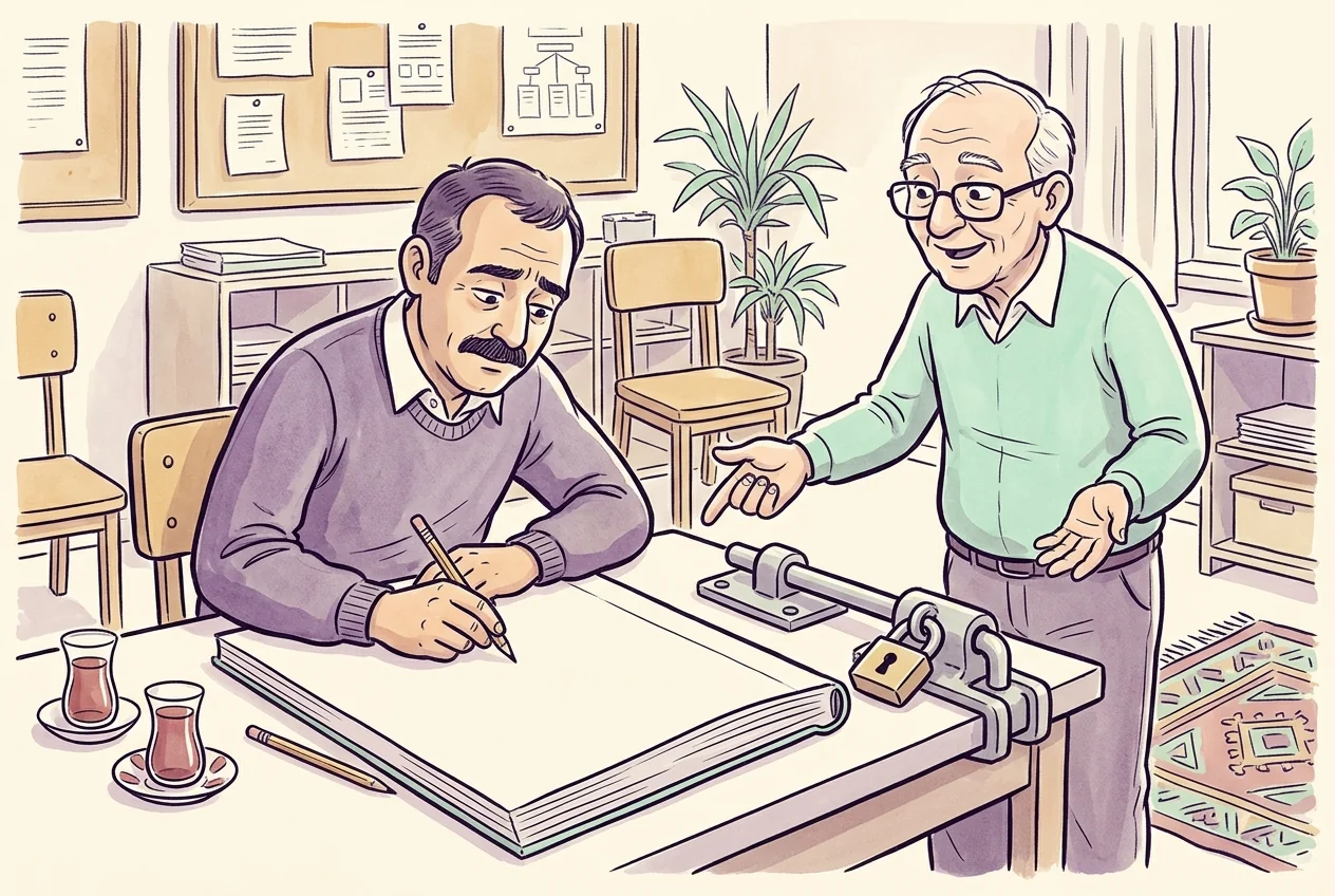 Zarar durdurma disiplinini unutmamak için not alan yatırımcı karikatürü.
