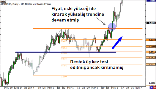 Fibonacci Seviyeleri + Destek ve Dirençler: açıklamalı ders grafiği, örnek 3.