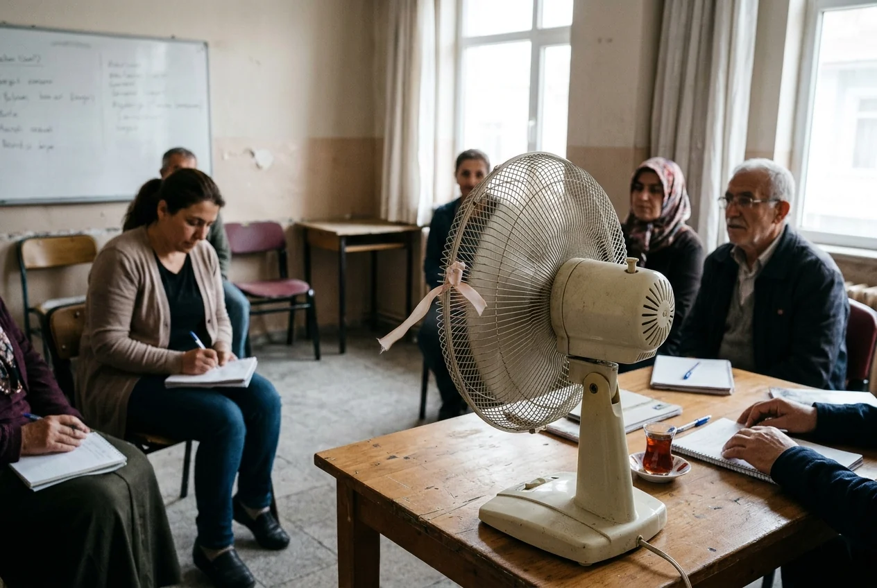 Salınım kavramını gündelik bir örnekle gösteren masa vantilatörü.
