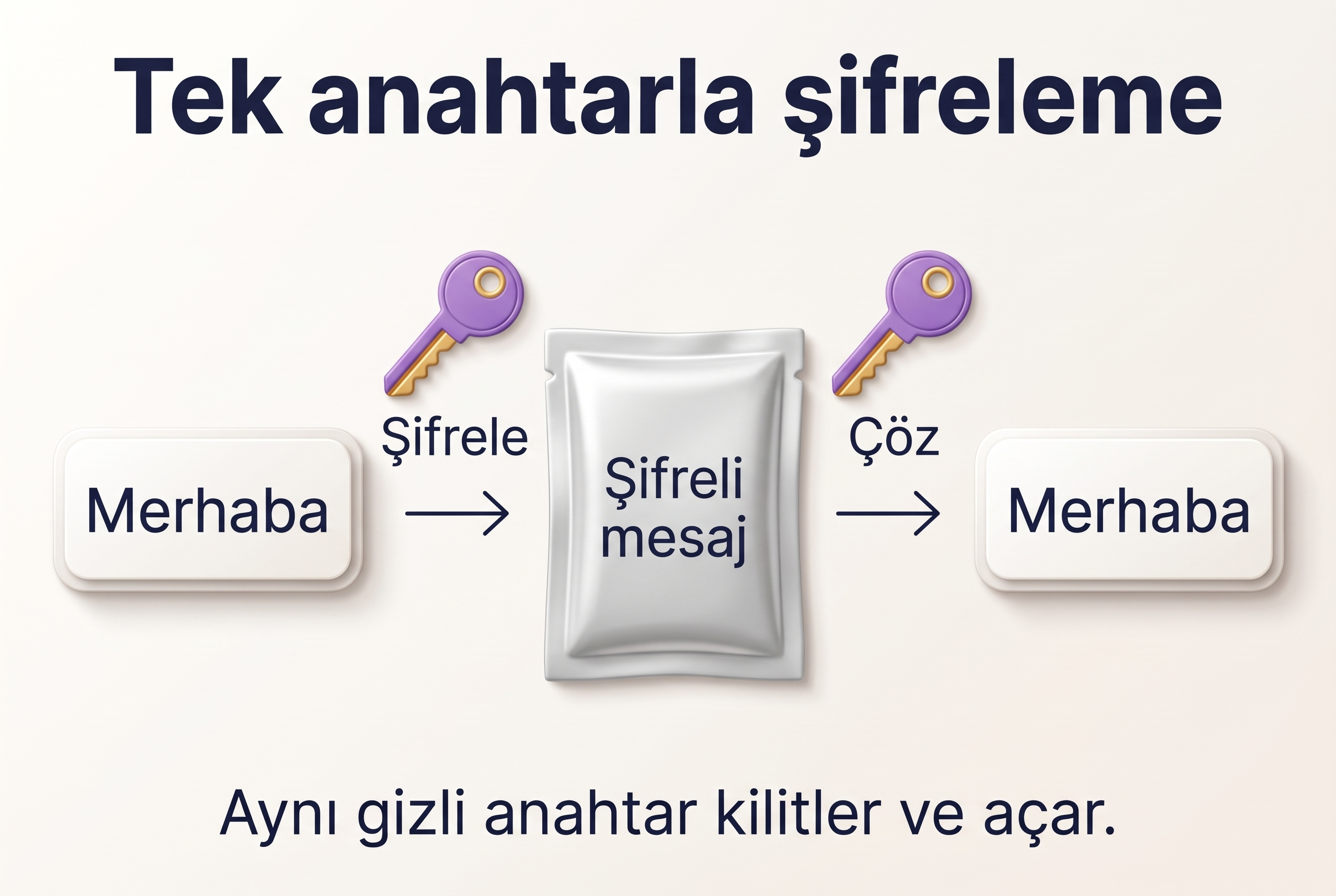 Aynı gizli anahtarla şifrelenen mesajın yine aynı anahtarla okunur hâle getirilmesi.