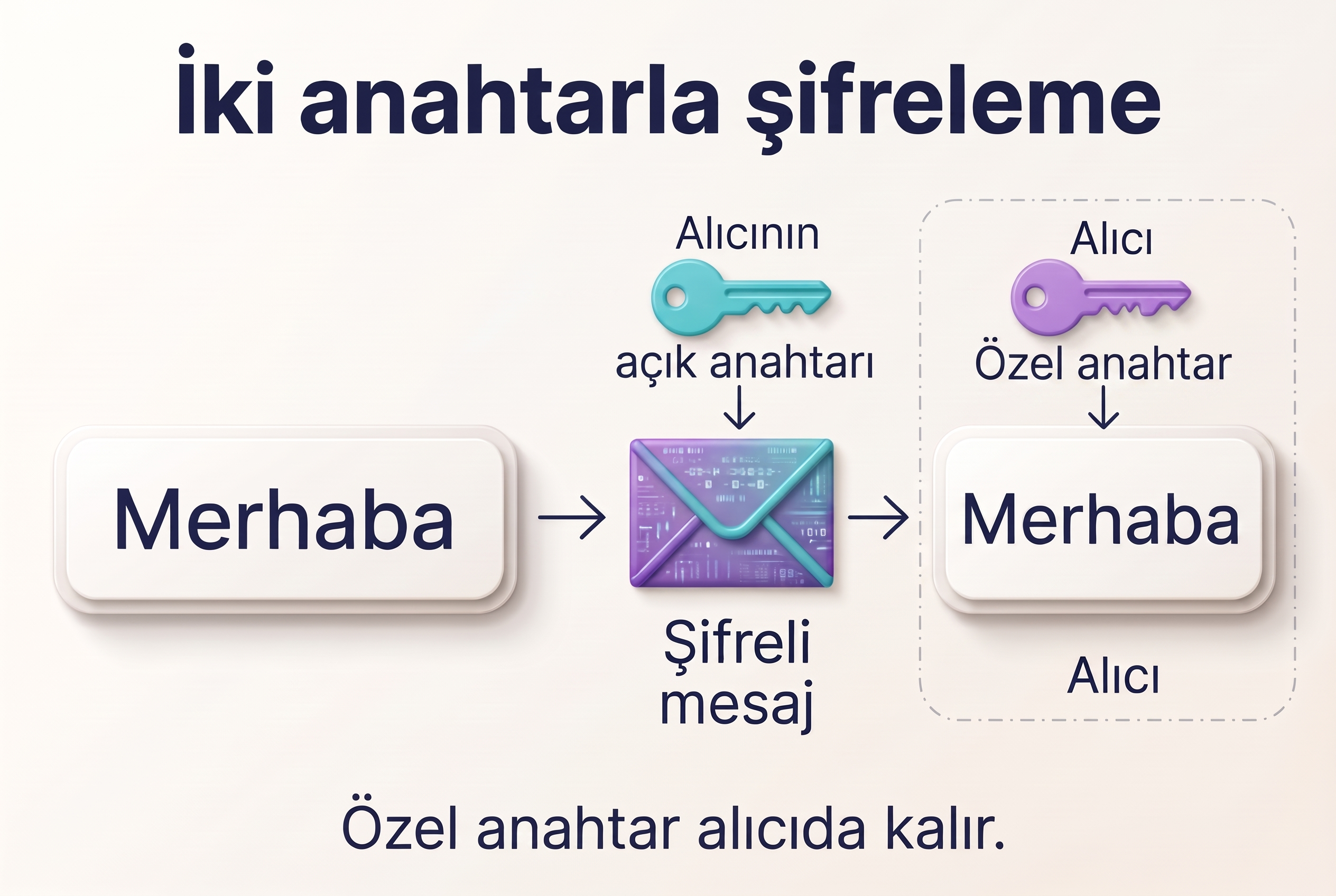 Alıcının açık anahtarıyla şifrelenen mesajın yalnızca alıcıdaki özel anahtarla açılması.