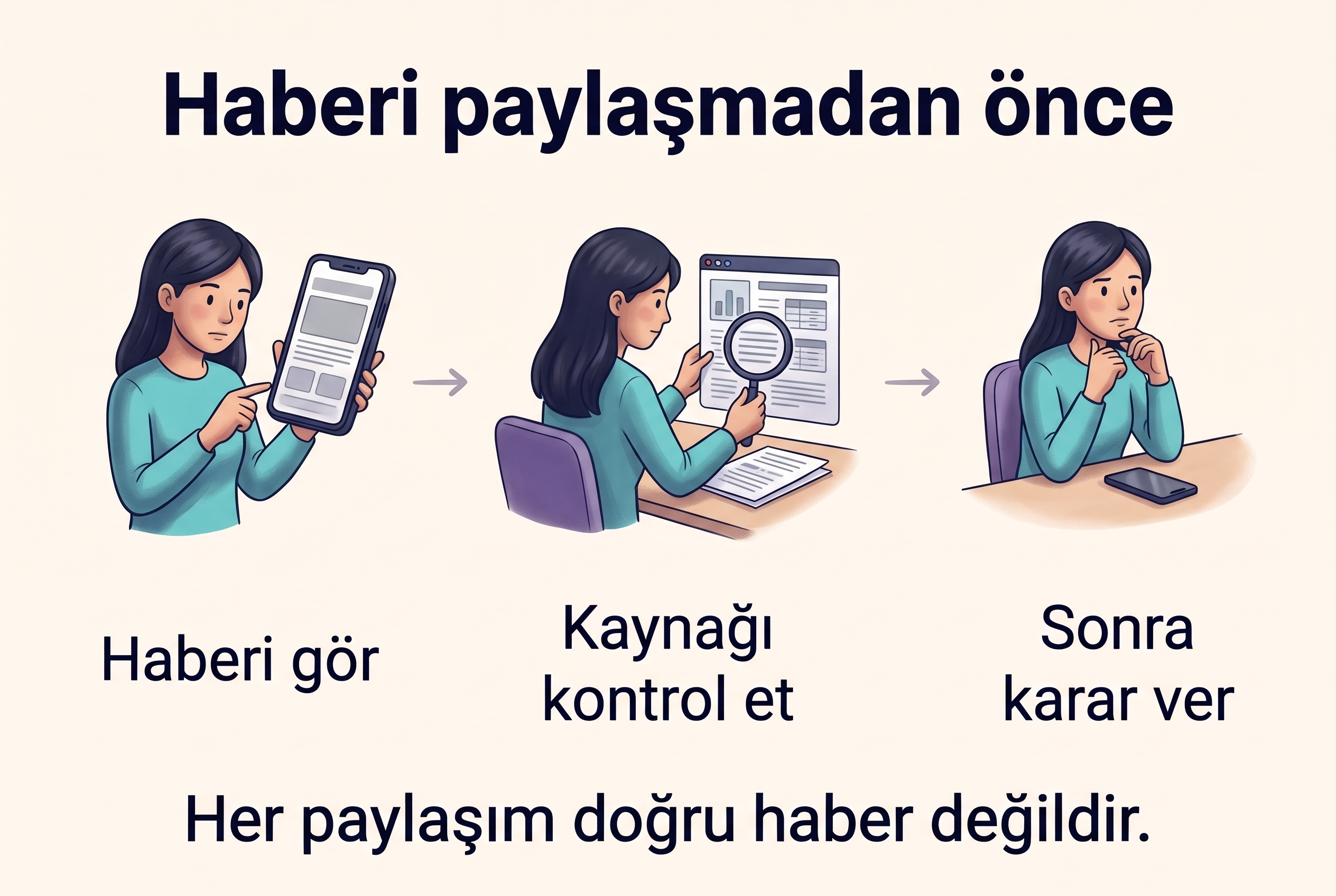 Kripto haberini gördükten sonra kaynağını kontrol edip karar vermeden önce düşünme adımları.